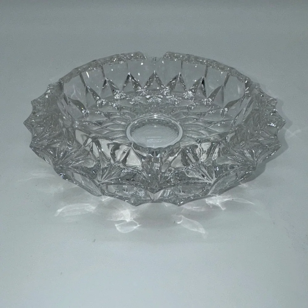Large Clear Glass Ashtray Heavy 4 Rests‎ Round Circular 7